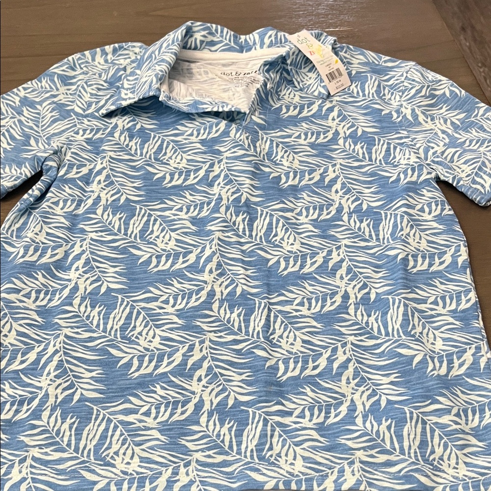NWT! Stylish Blue and White Leaf Print Polo for Kids